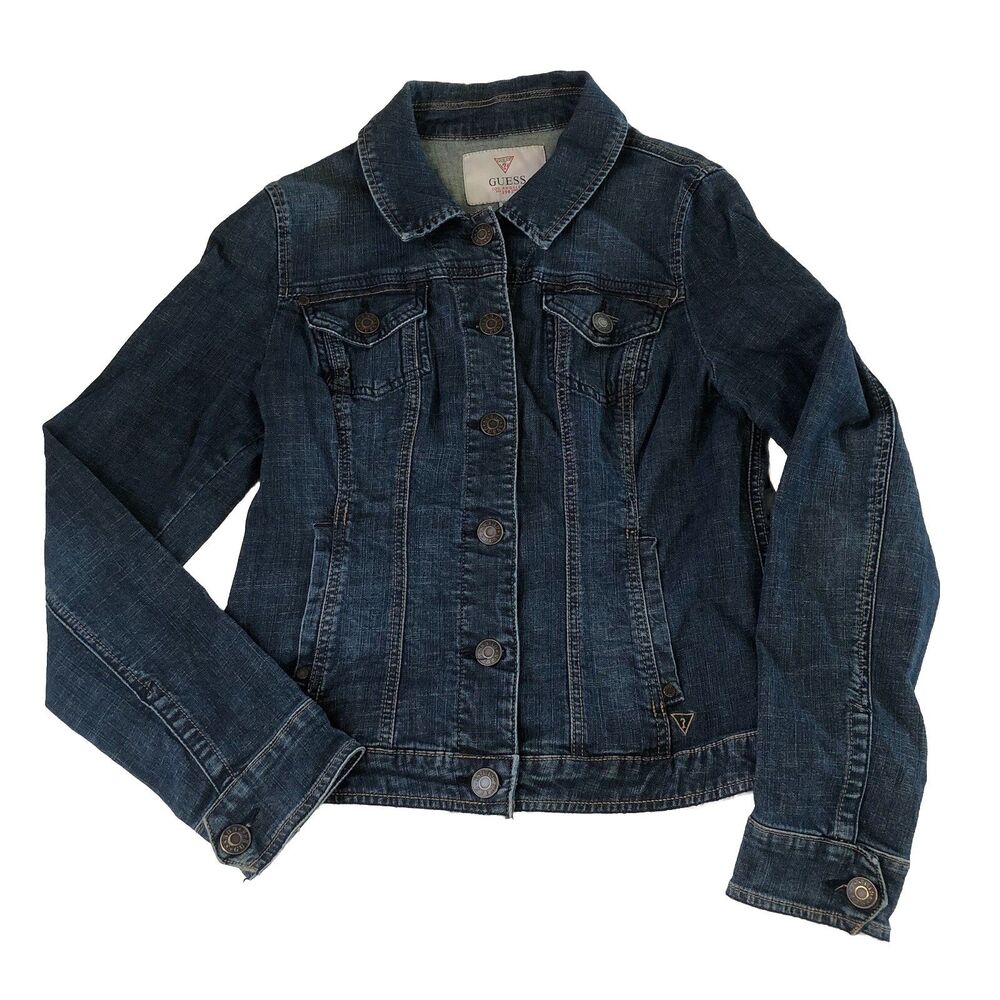 GUESS Los Angeles Dark Wash Denim Trucker Jacket Size XL Juniors